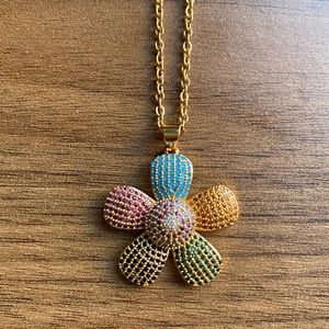 Stainless Steel with Gold Rodium Chain CZ pendant